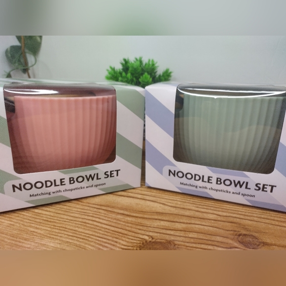Noodle Bowl Set Of 2 Pink And Green - Picture 4 of 5